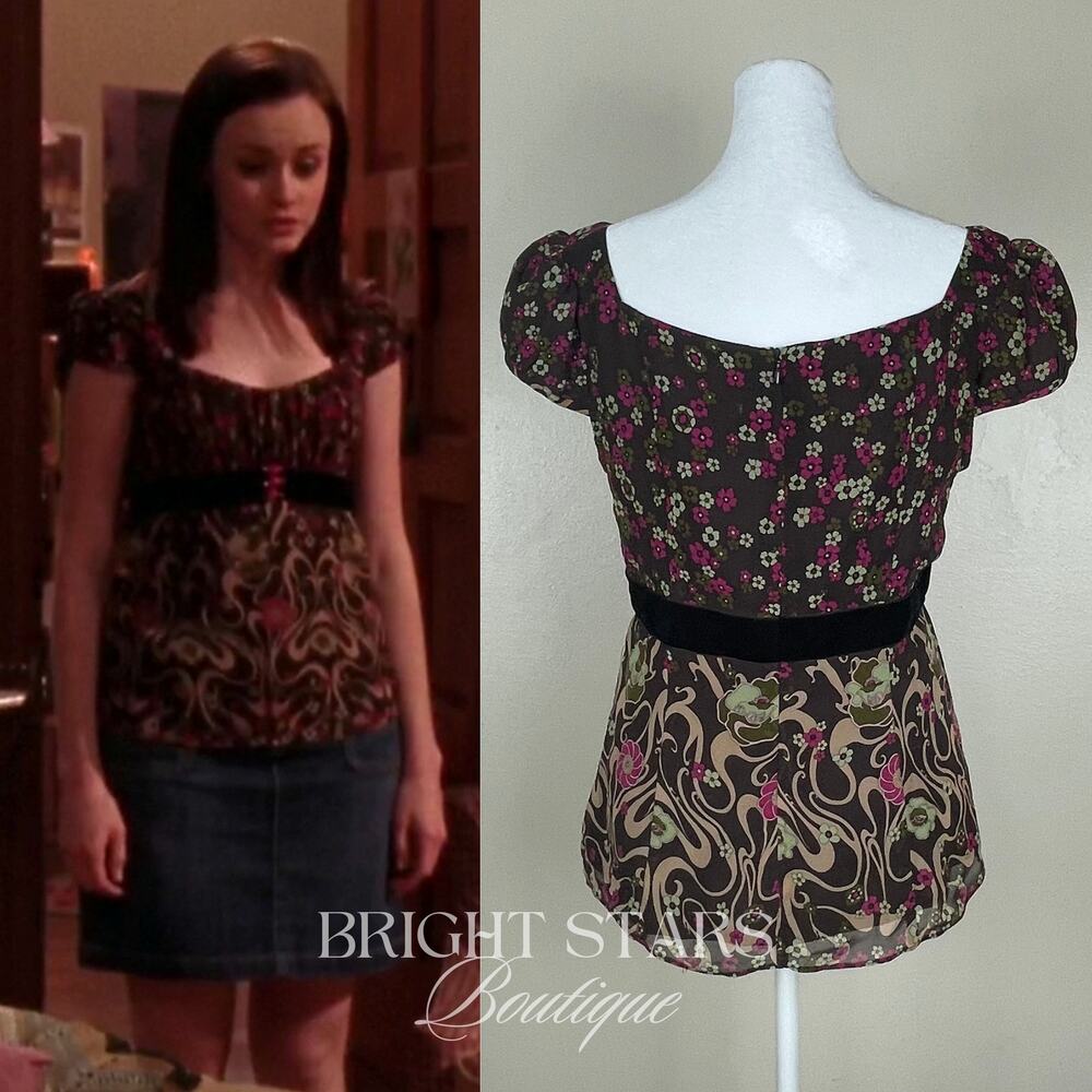 Rare Vintage Silk Floral Top ASO Rory Gilmore Girls Brown Pink Blouse Cap Sleeve - Picture 4 of 11